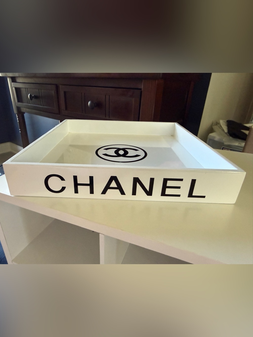 White and Black Logo Vanity Tray